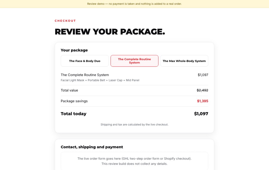 Top of the Review Your Package page