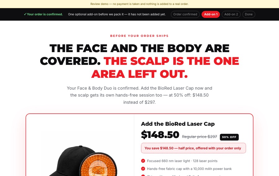 Top of the Add the Laser Cap page